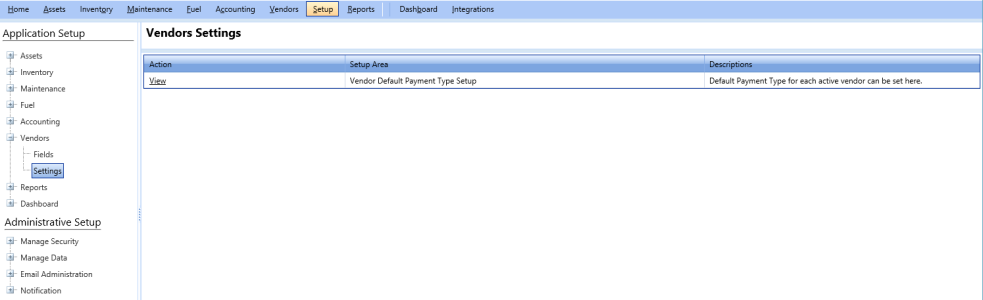 Vendors settings page